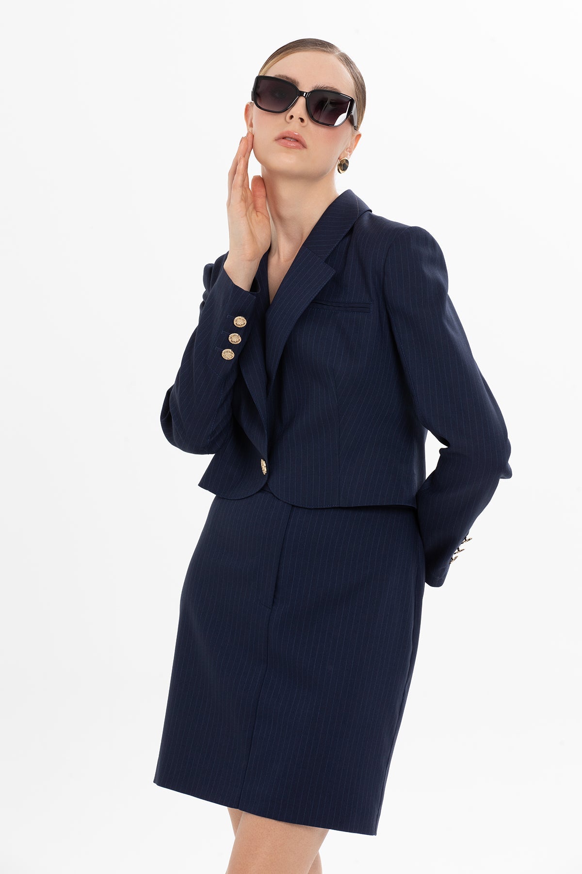 Navy Set with Striped Short Jacket