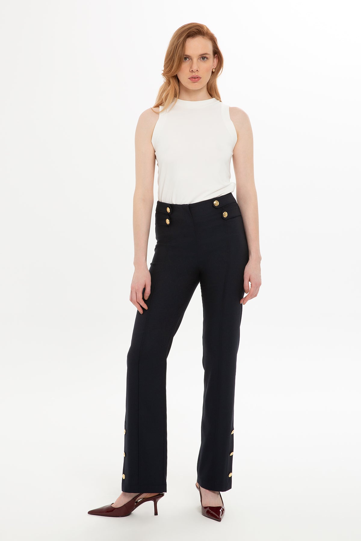 Navy Trousers with Gold Button