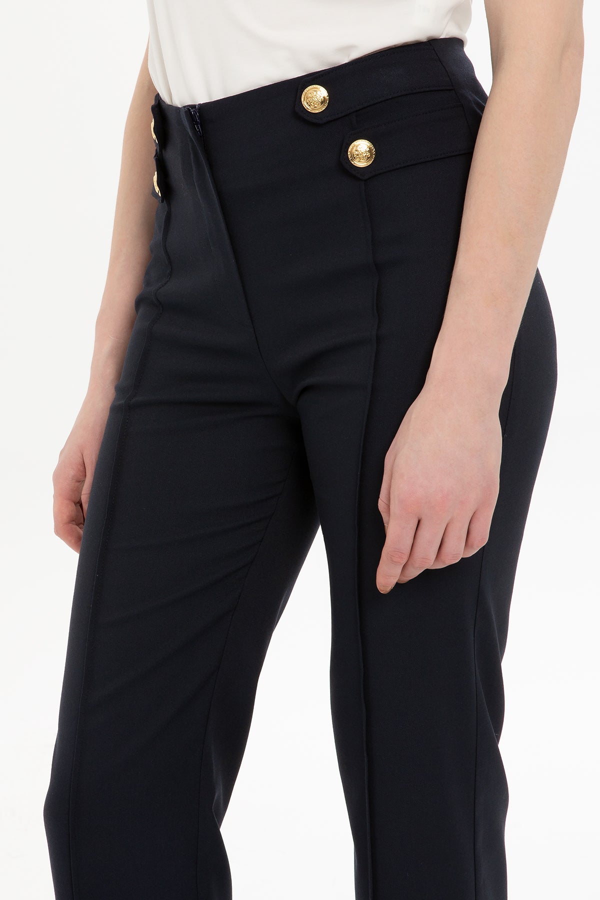 Navy Trousers with Gold Button