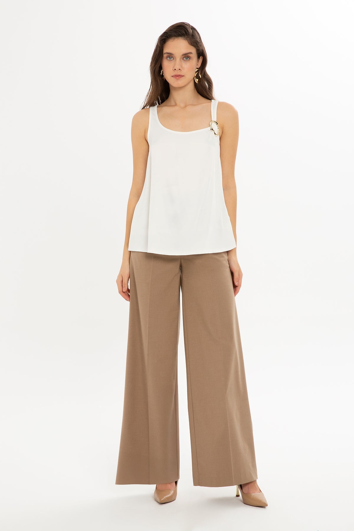 White  Buckle Detail Strap Blouse