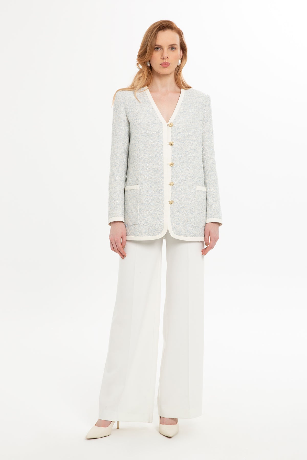 Blue Single-Hook Closure Jacket