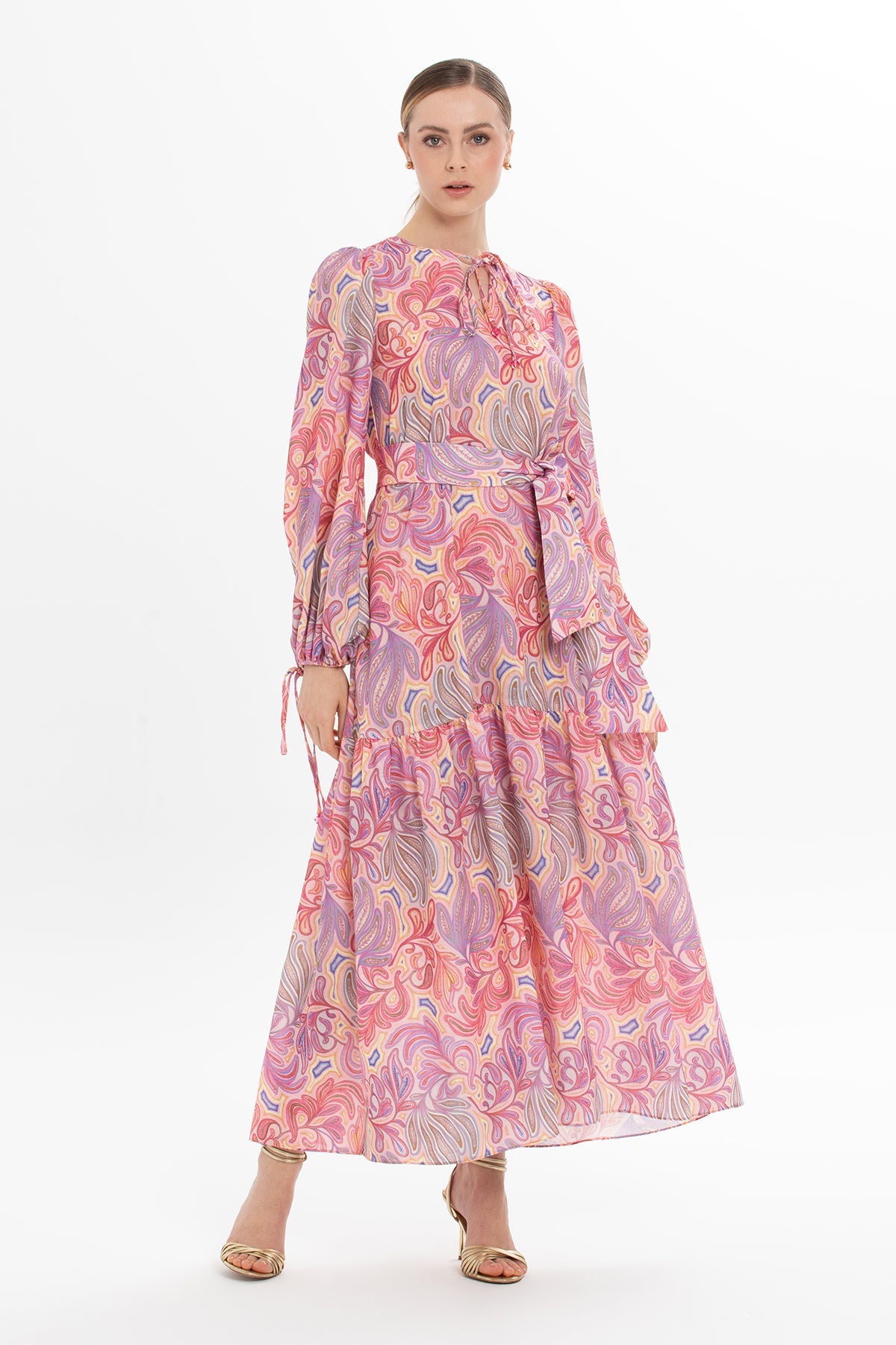 Long Sleeved Patterned  Long Dress