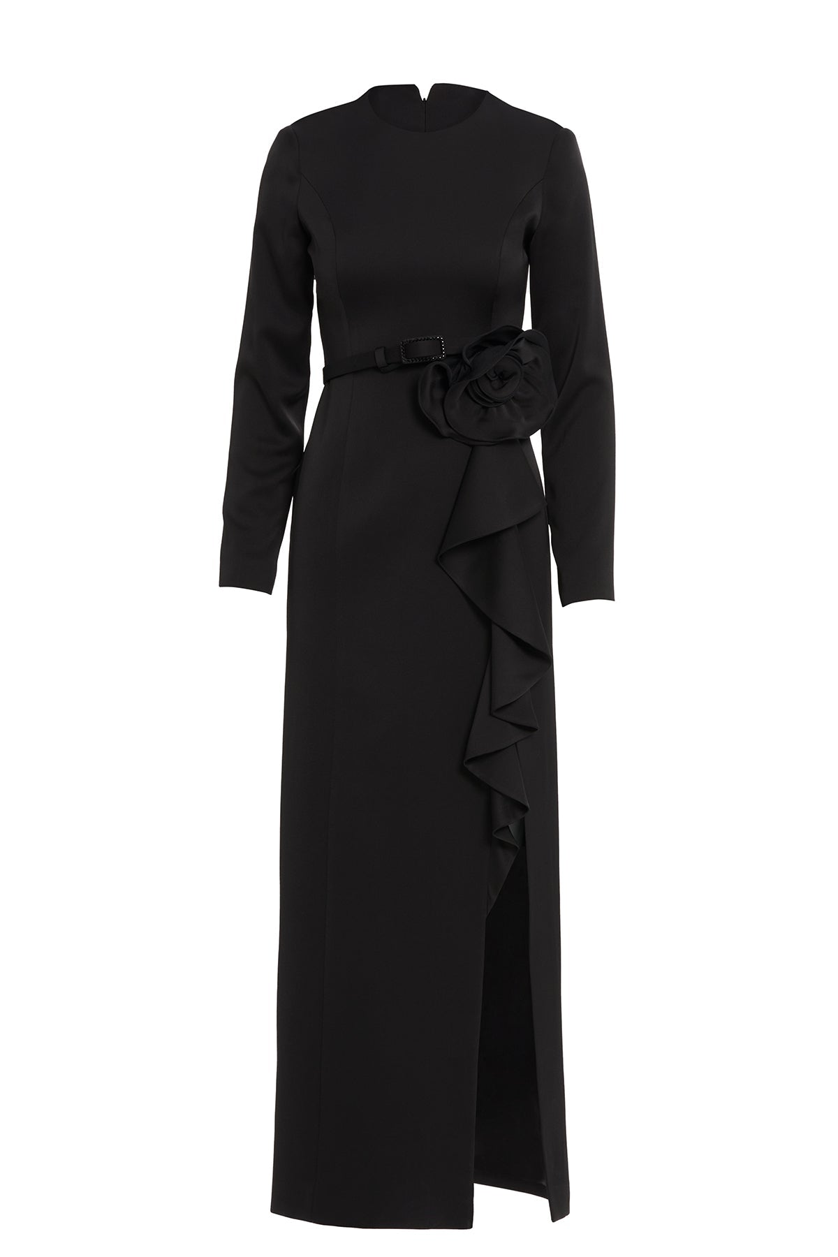 Black Long Dress with Rose Detail