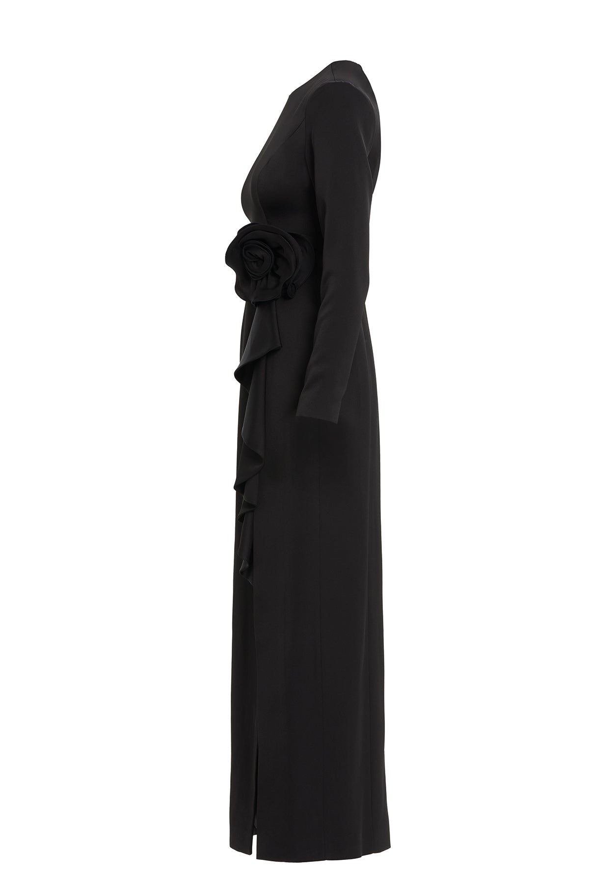Black Long Dress with Rose Detail