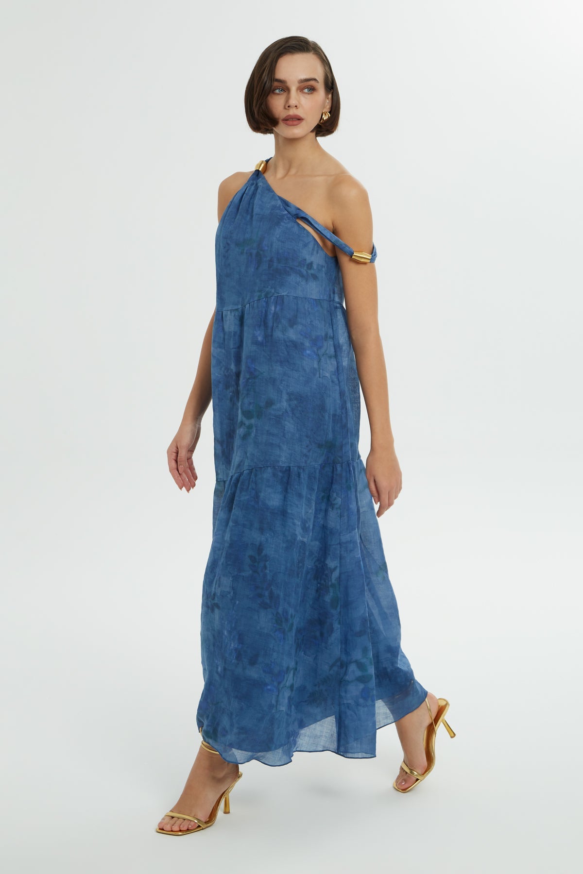 Blue Off-Shoulder Midi Dress