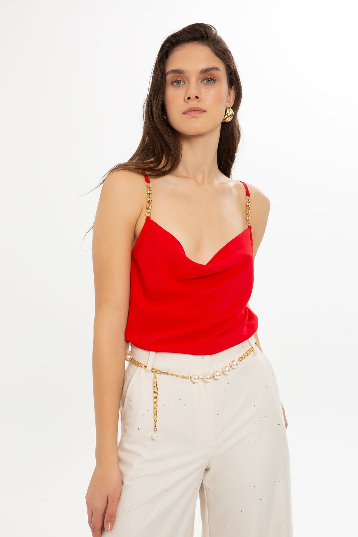 Red Chain Strap Blouse