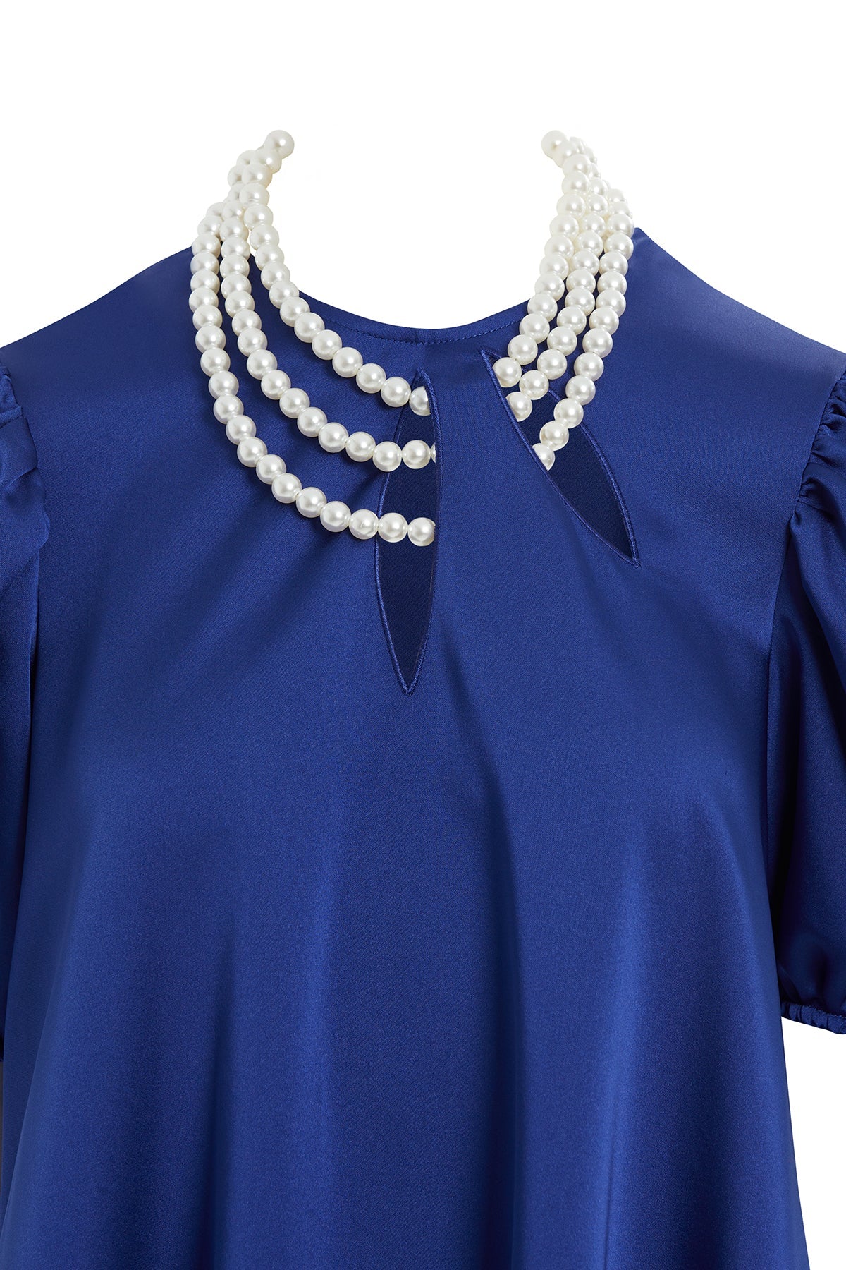 Navy Short Dress with Pearl Necklace