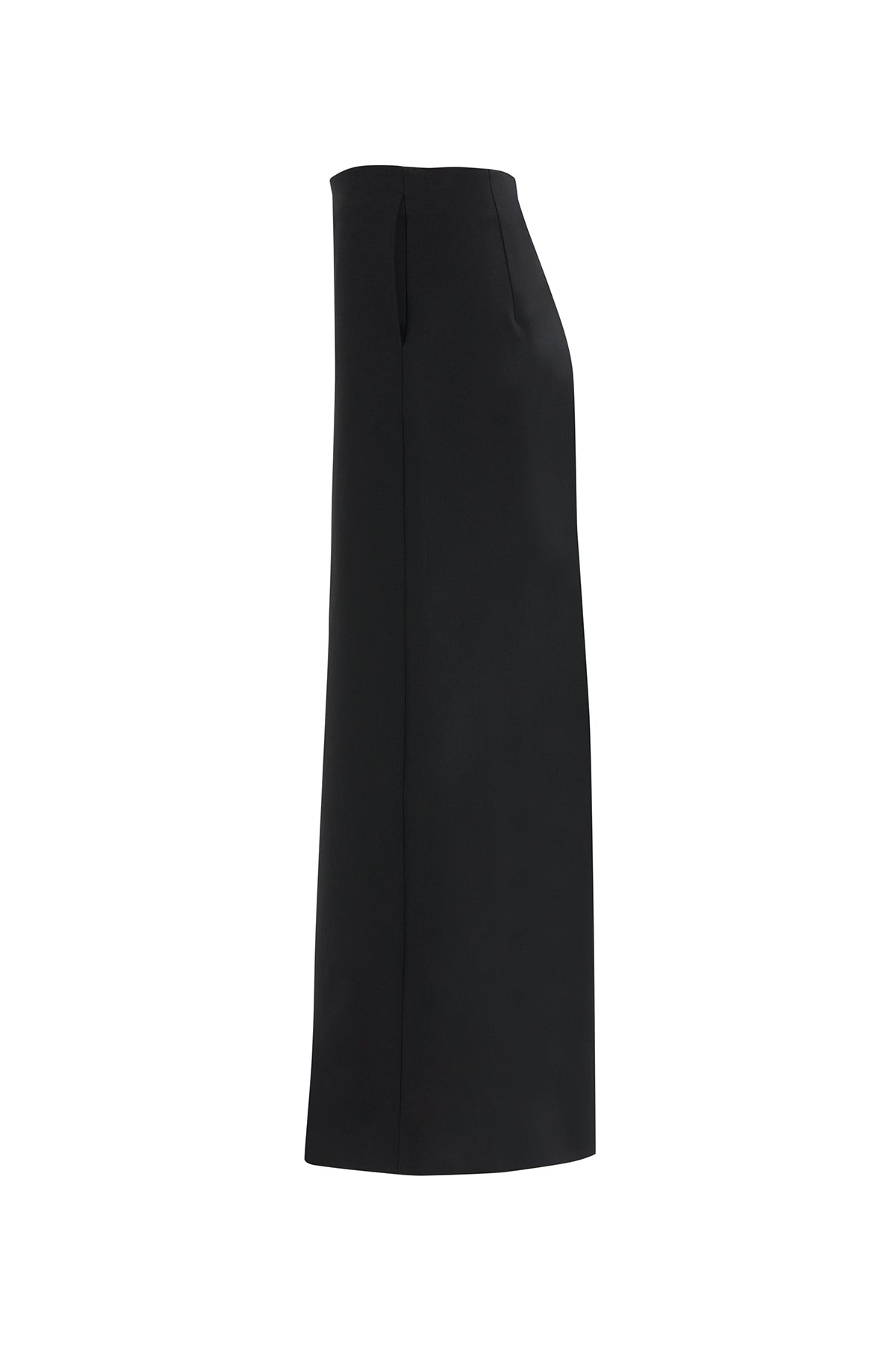 Black Pocketed Slit-Detail Midi Skirt