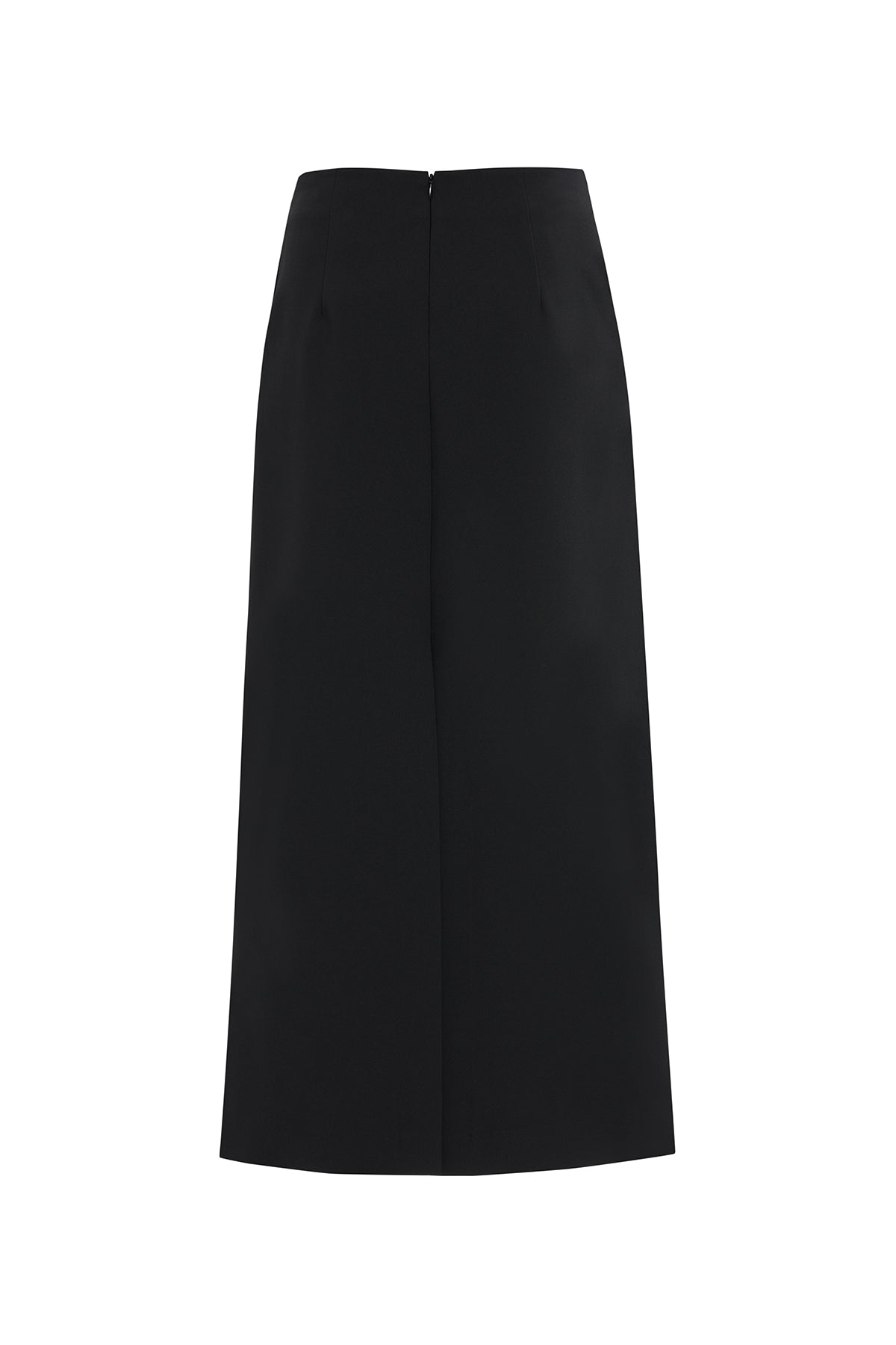 Black Pocketed Slit-Detail Midi Skirt