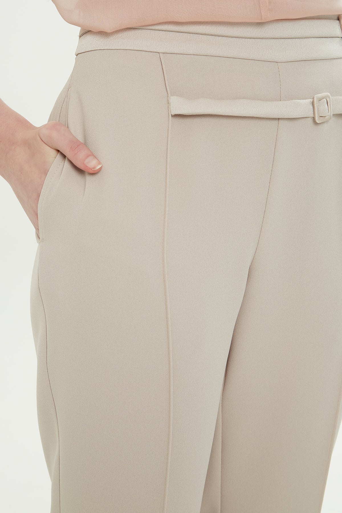 Beige Trousers with Belt Detail