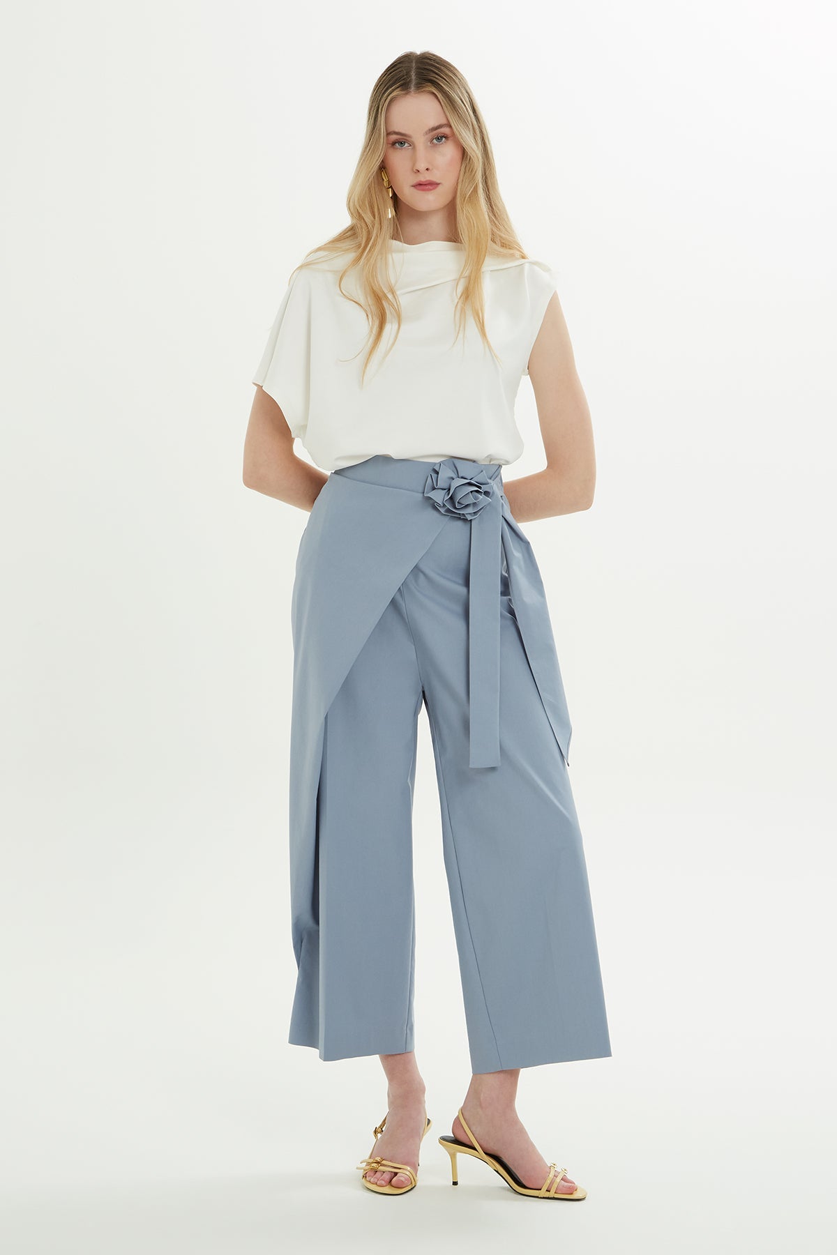 Blue Asymmetrical Ankle-Length Pants