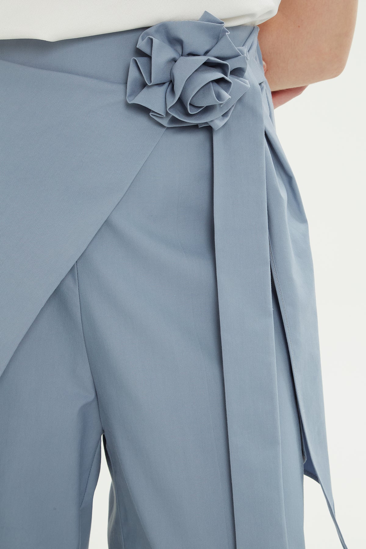 Blue Asymmetrical Ankle-Length Pants