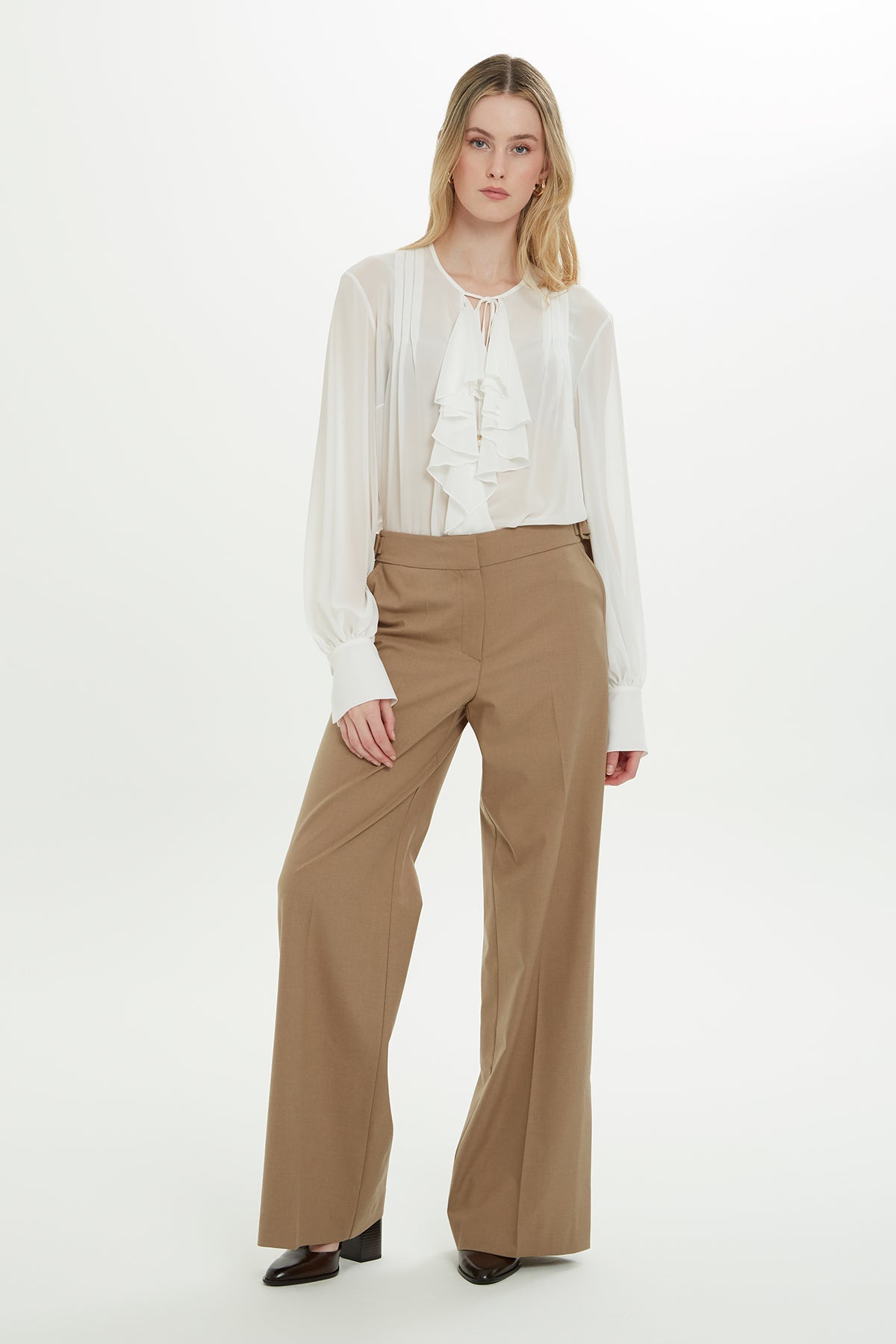 Beige Wide-Leg Trousers with Belt