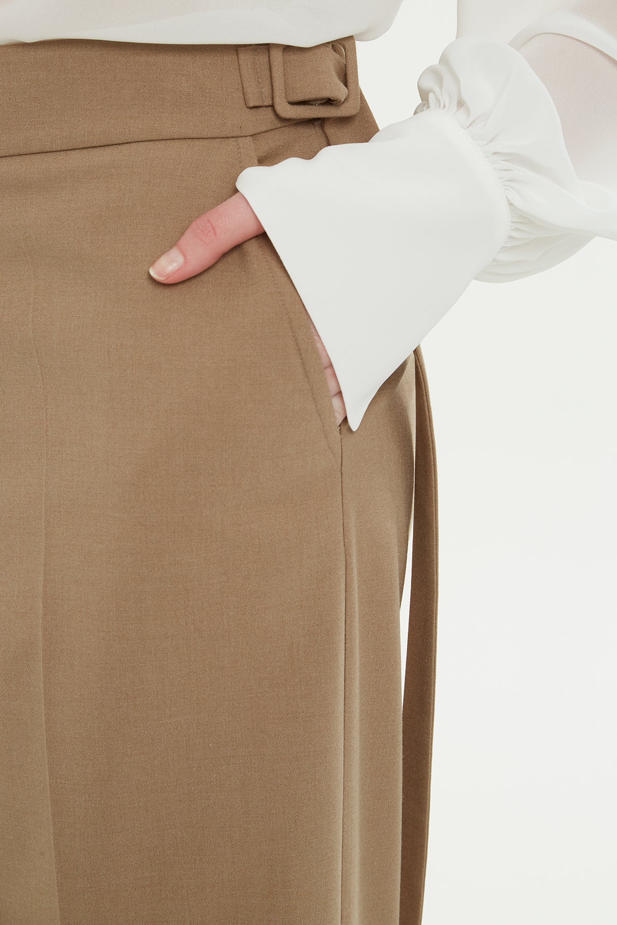 Beige Wide-Leg Trousers with Belt