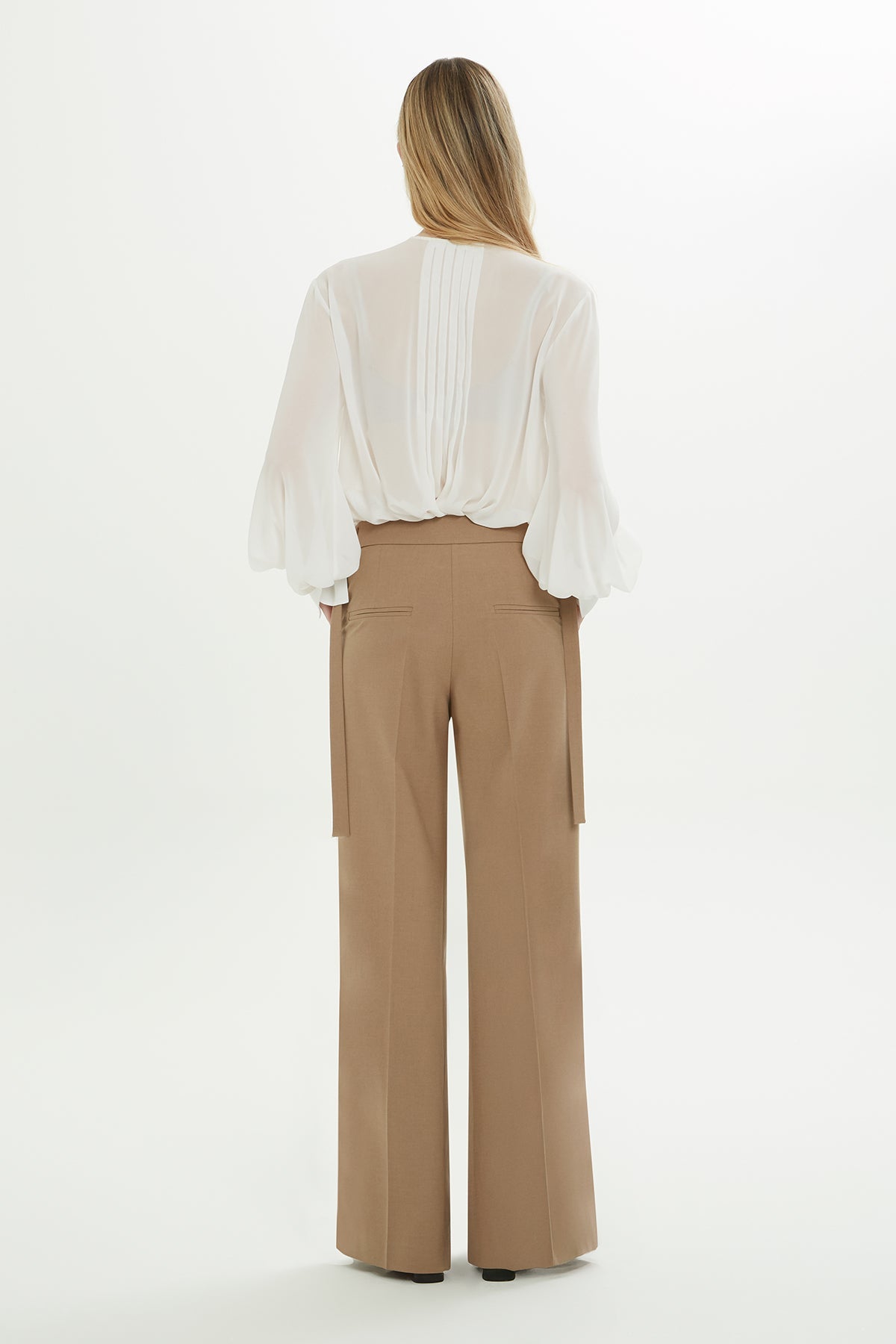 Beige Wide-Leg Trousers with Belt