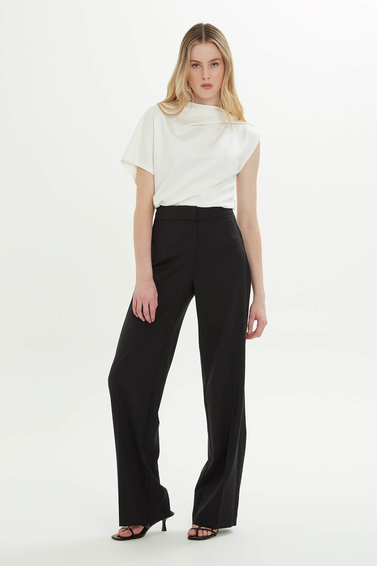 Black Wide-Leg Fabric Trousers