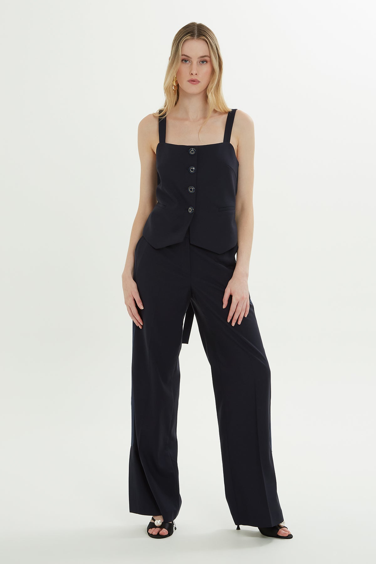 Dark Navy Tie-Back Strap Blouse