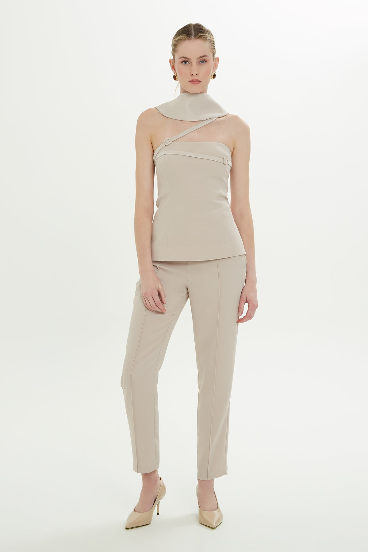 Beige Collar Detail Blouse