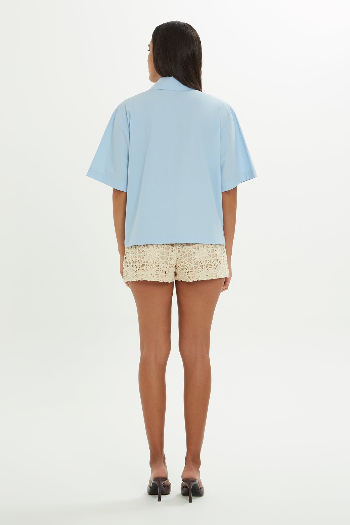 Blue Floral-Detail Cotton Shirt