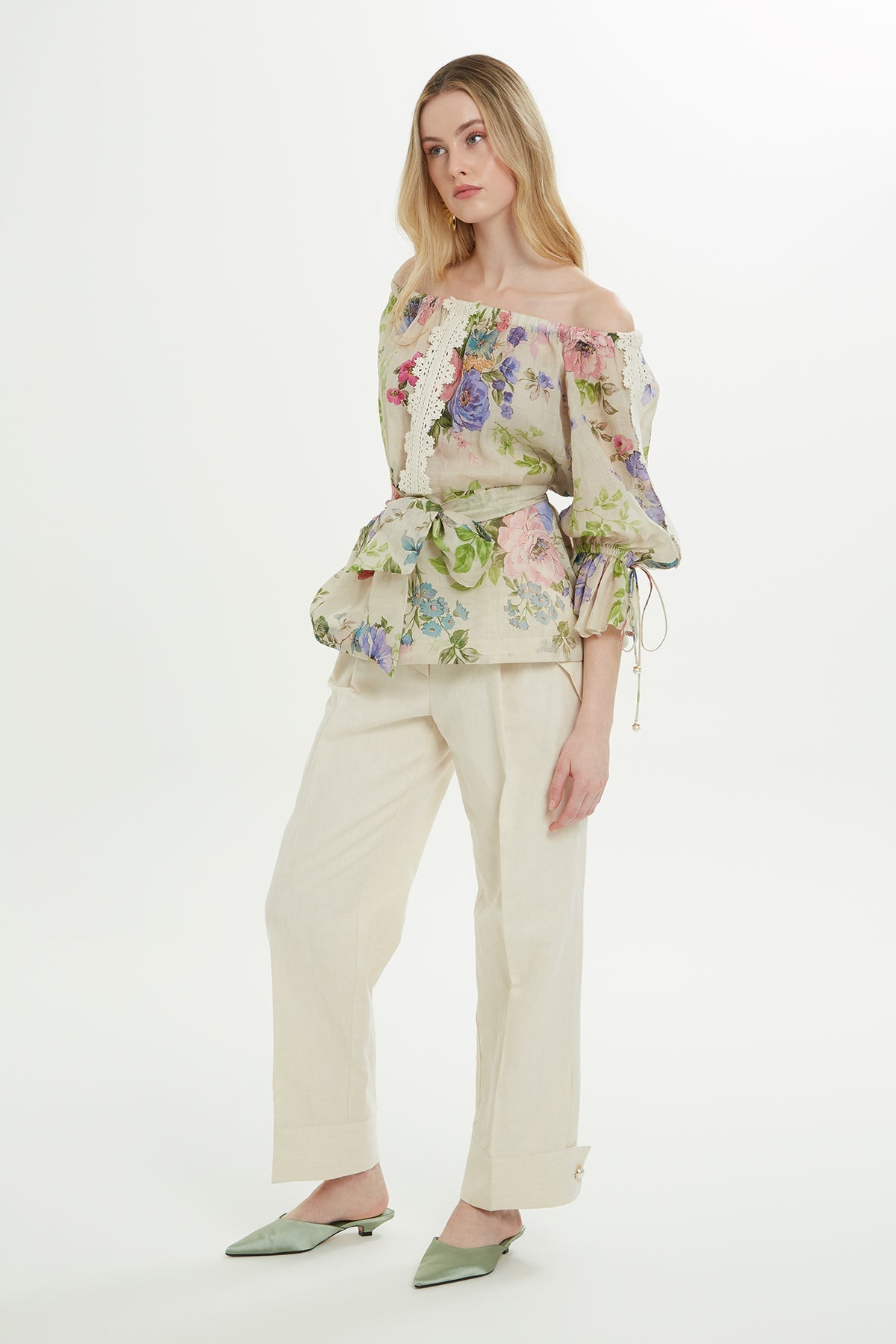 Patterned Off-Shoulder Blouse