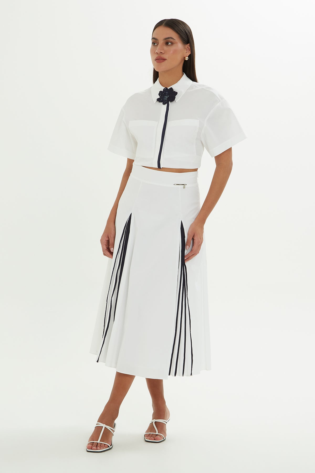 White Pleated Midi Skirt