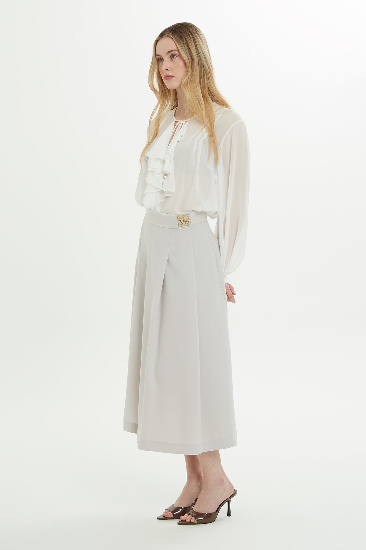 Grey Pleated Midi Skirt