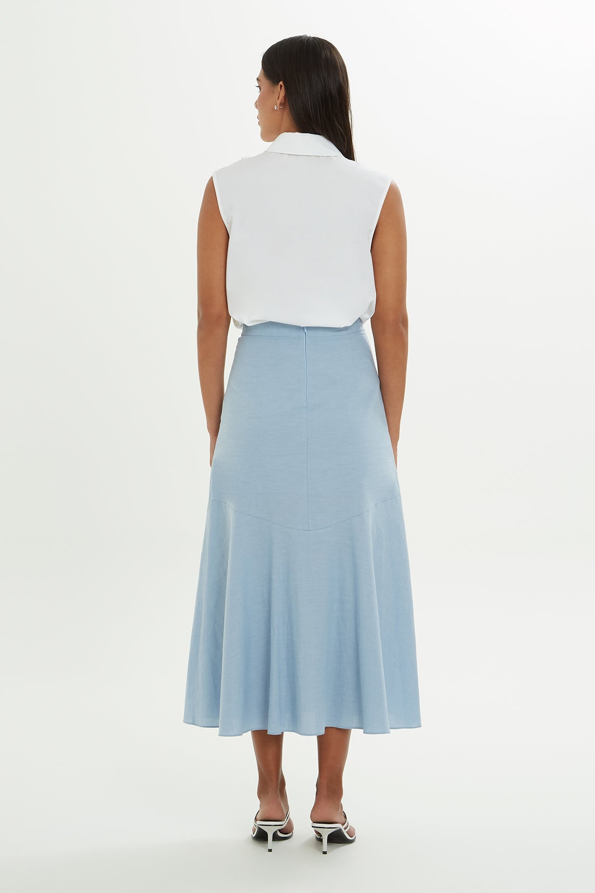 Blue Embroidered Midi Denim Skirt