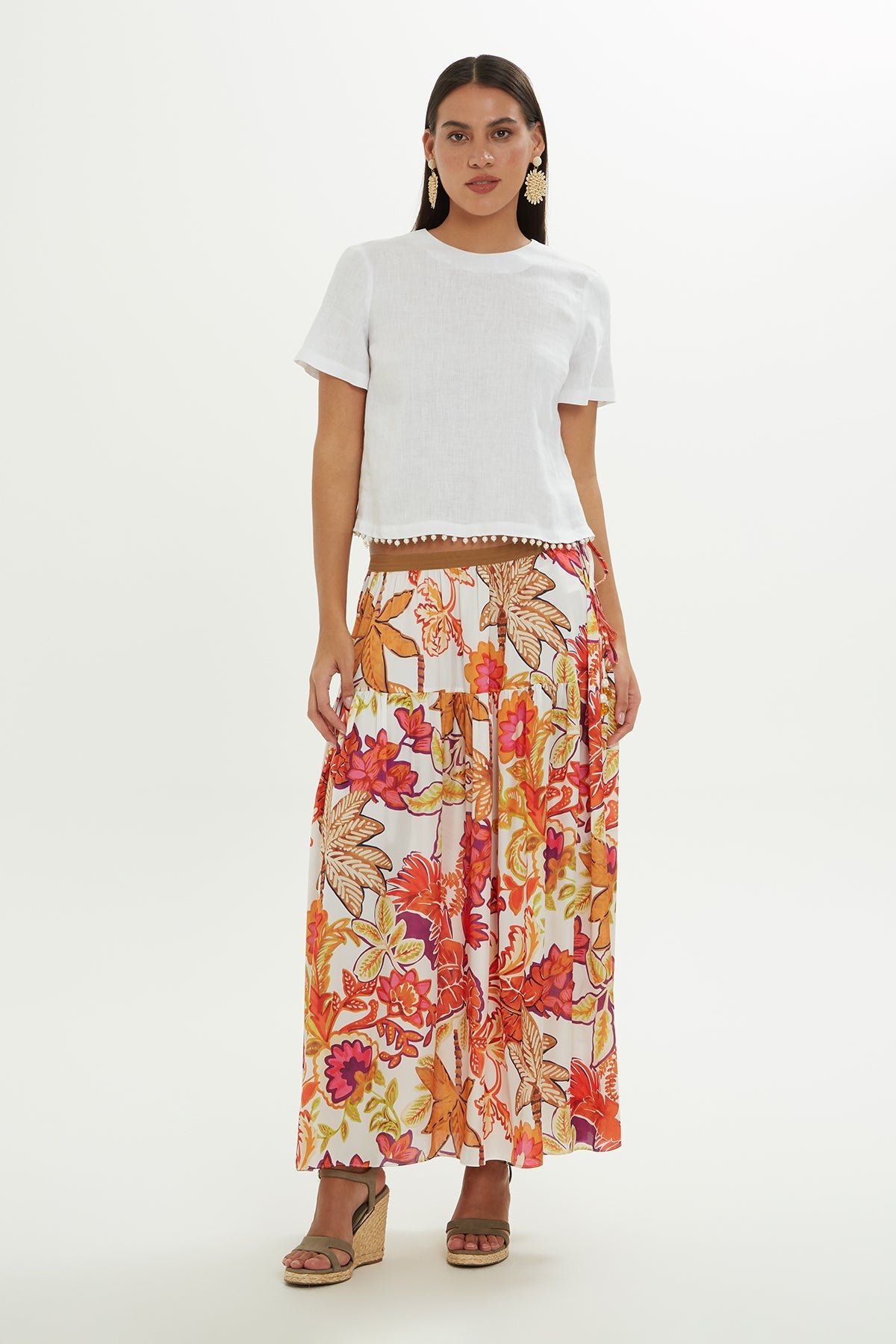 Floral-Patterned Midi Skirt