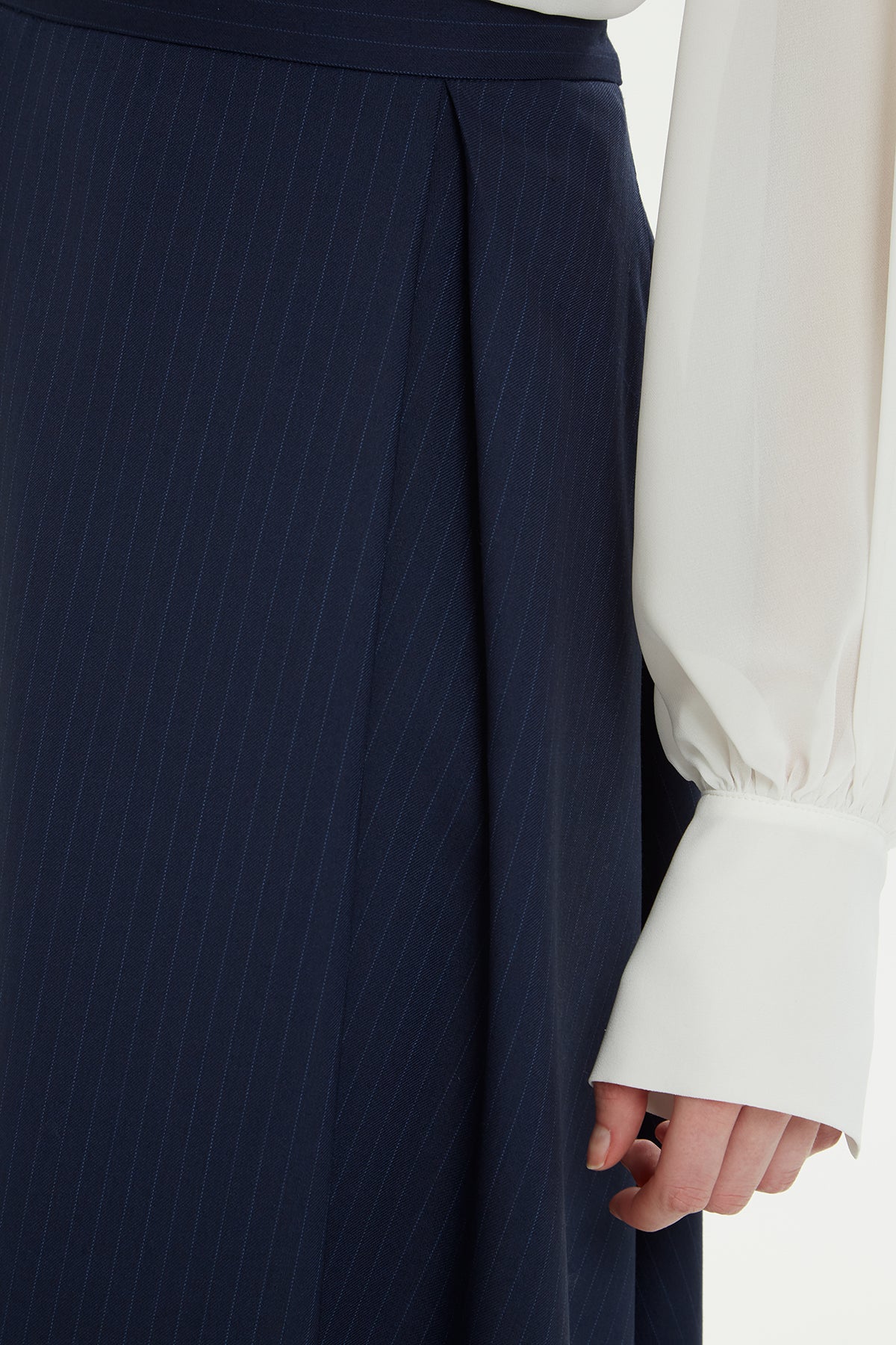 Navy Flared Midi Skirt