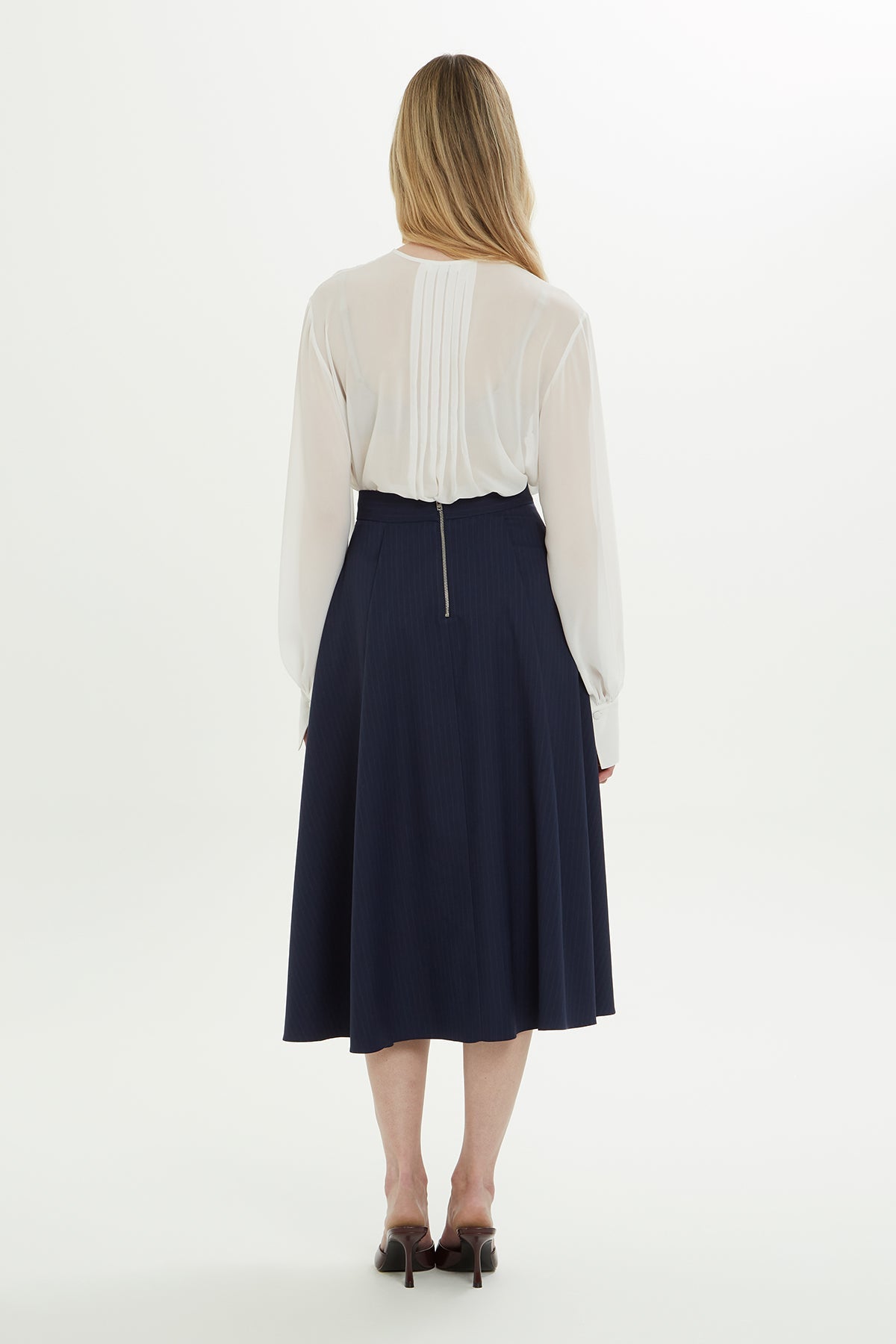 Navy Flared Midi Skirt