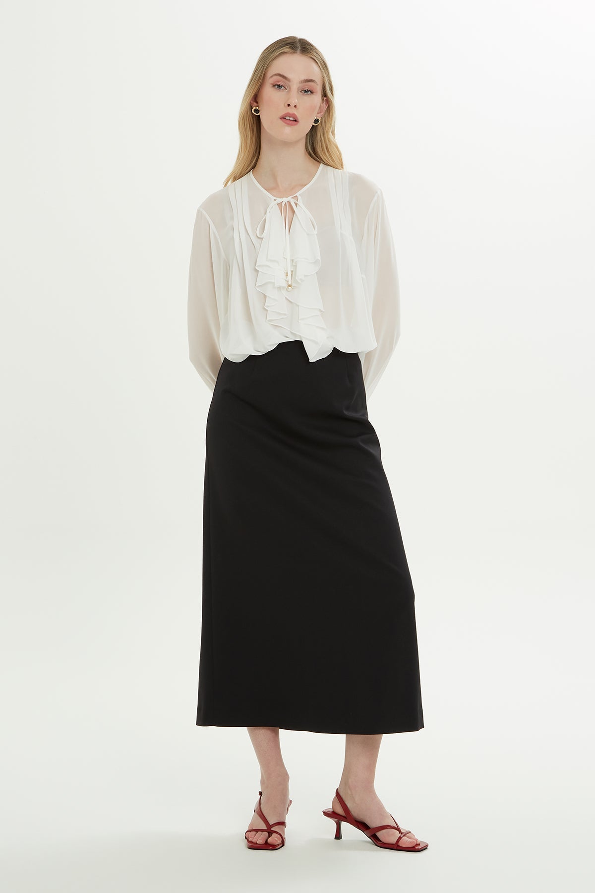 Black Lined Midi Skirt