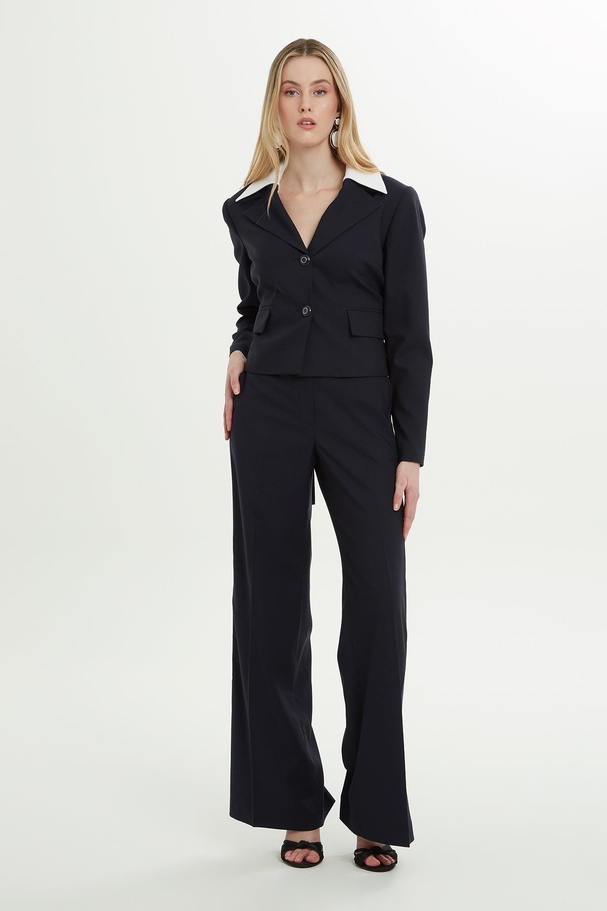 Navy Contrast-Collar Jacket