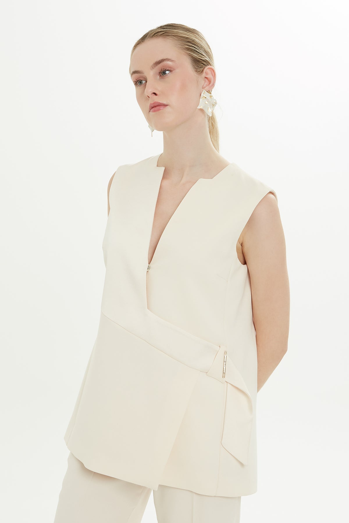 Beige V-Neck Lined Vest