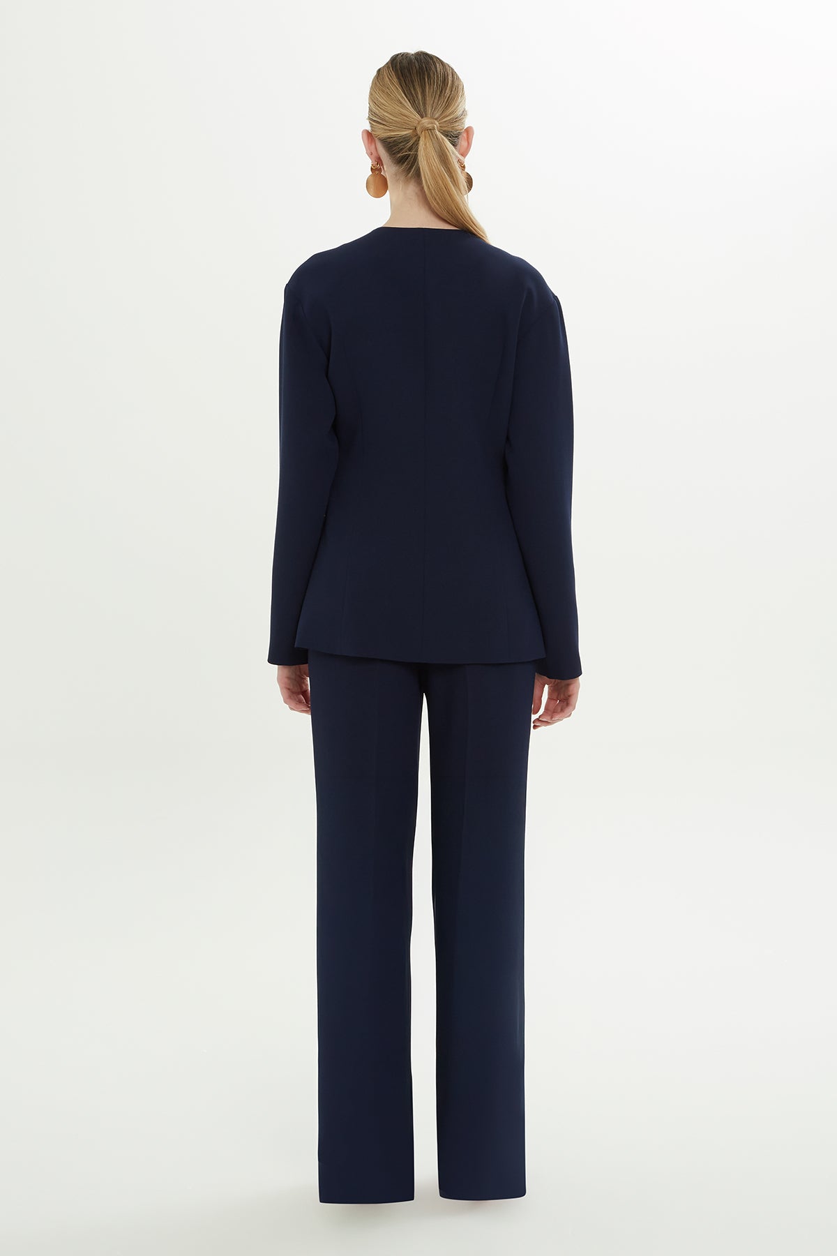 Blue Double-Breasted Brooch Jacket