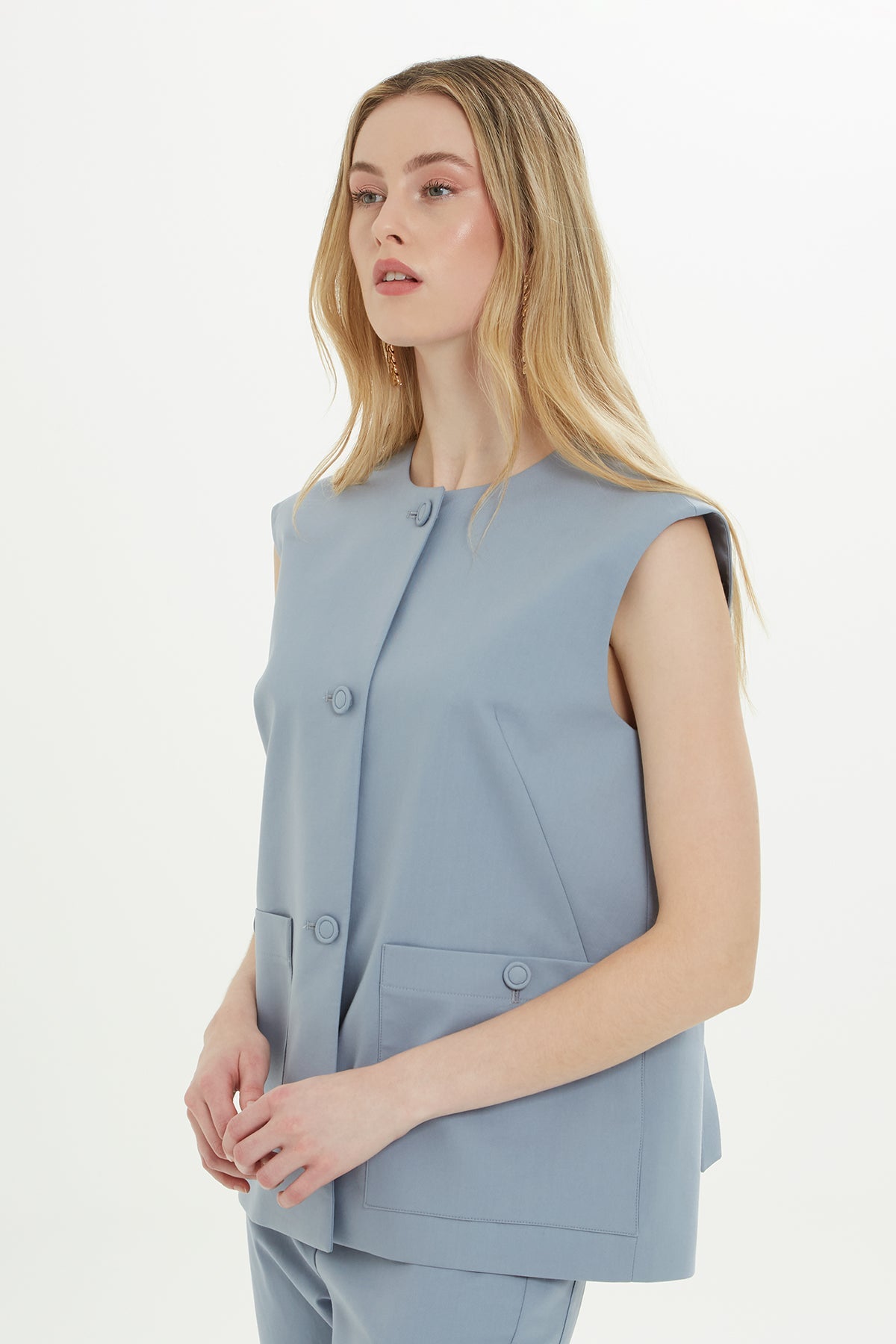 Blue Buckle-Detail Vest