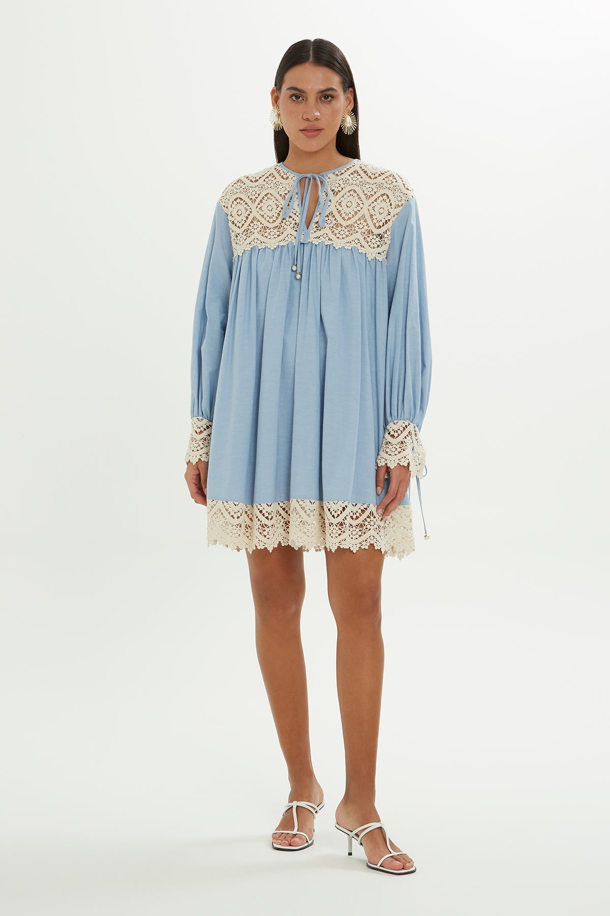 Blue Lace-Detail Short Dress