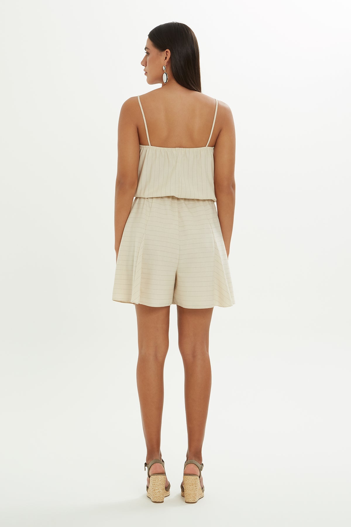 Beige Spaghetti-Strap Belted Jumpsuit