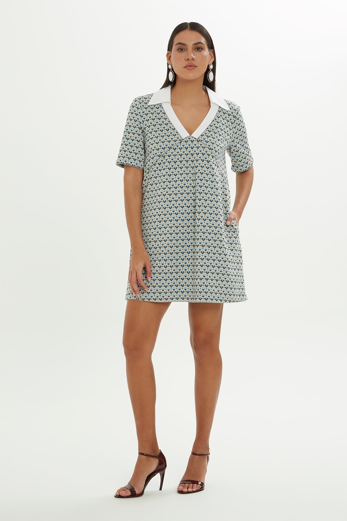 Printed Mini Dress with Polo Collar