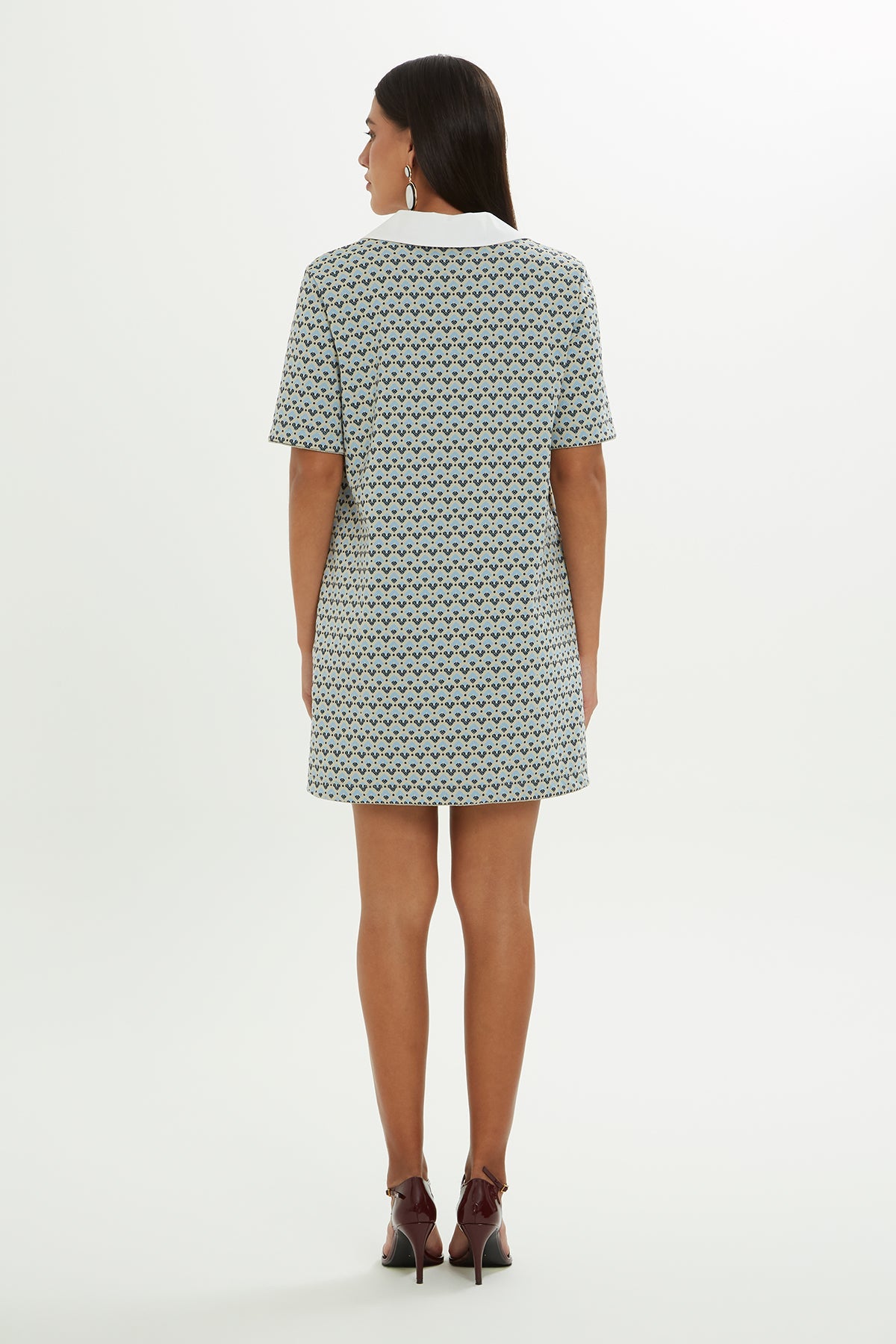 Printed Mini Dress with Polo Collar