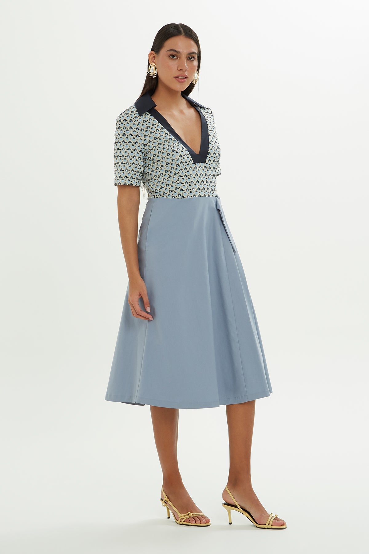 Printed Short-Sleeve Midi Dress