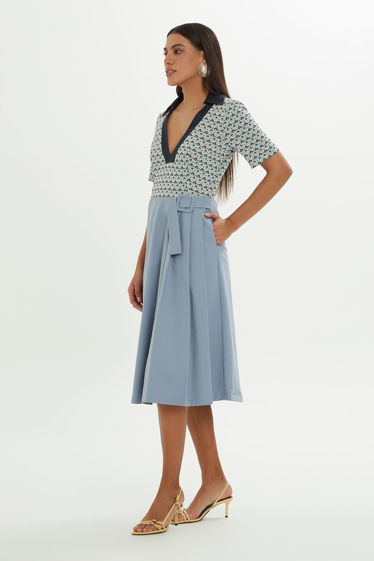 Printed Short-Sleeve Midi Dress