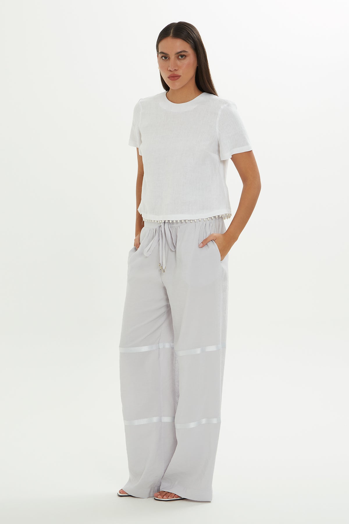 Grey Trousers with Ribbon Detail