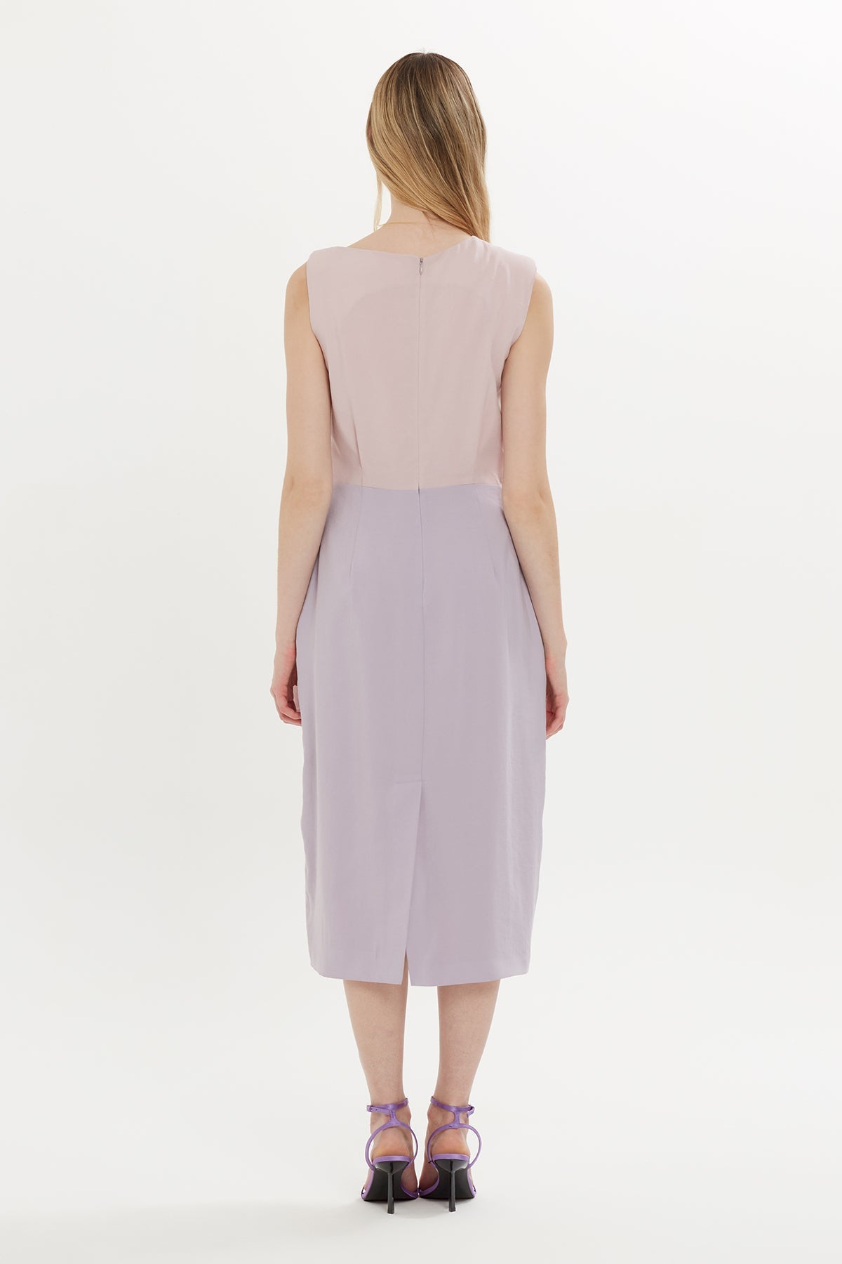 Purple Midi Dress with Shoulder Pads