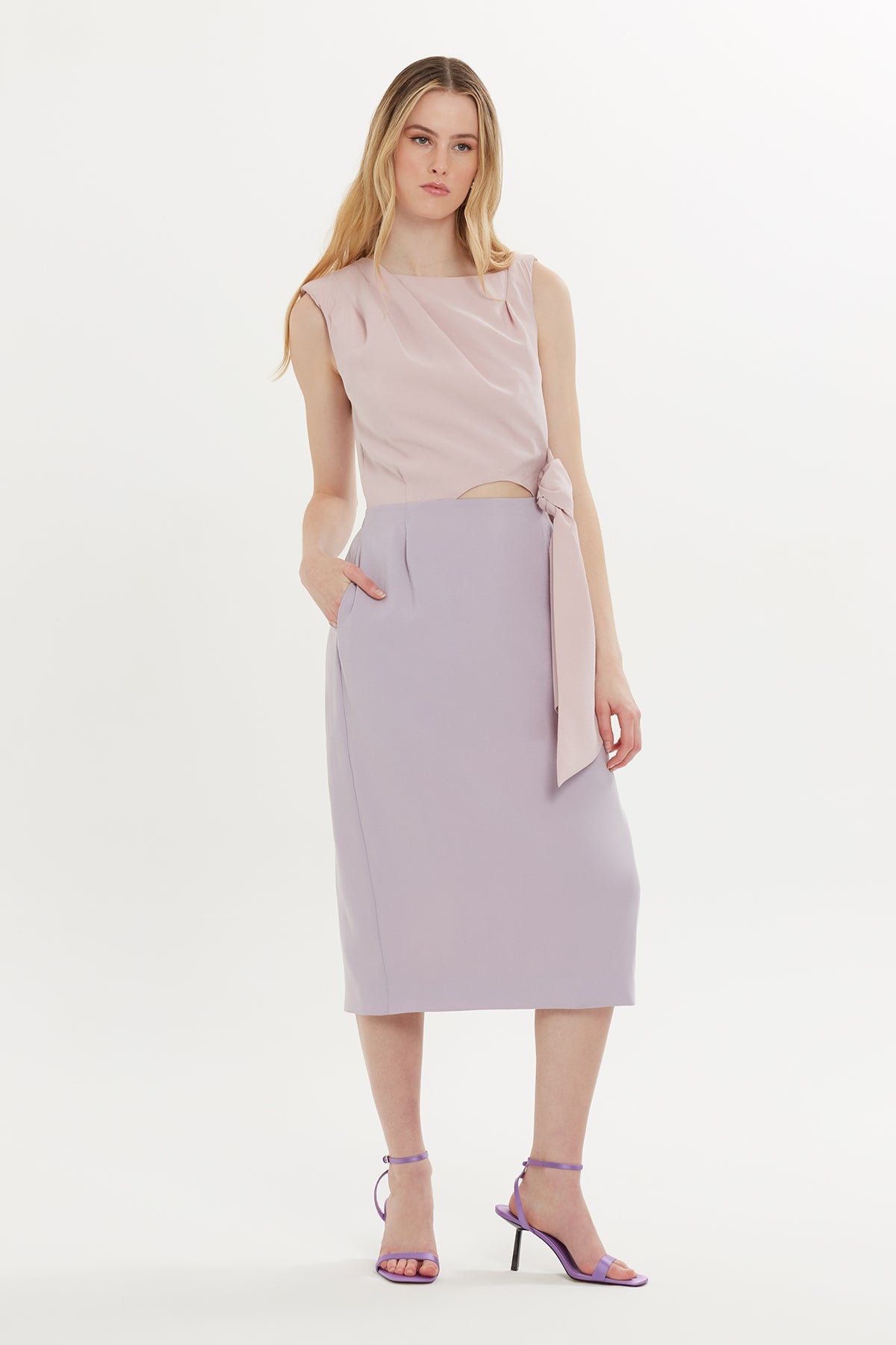 Purple Midi Dress with Shoulder Pads