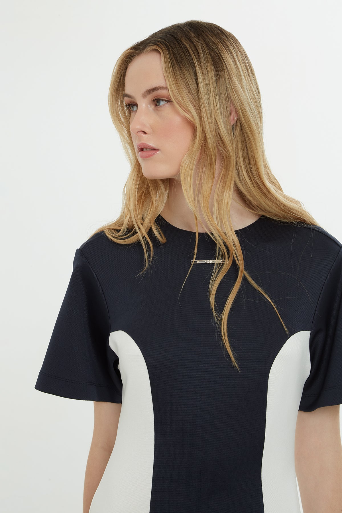 Navy Midi Dress with Logo Detail