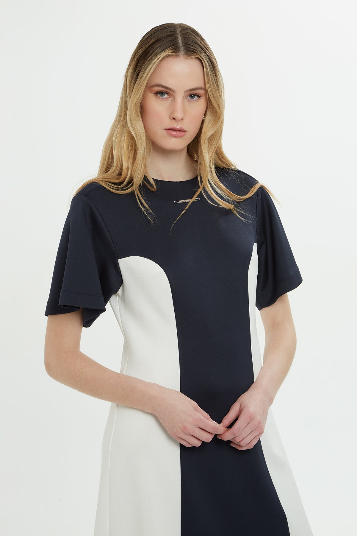 Navy Midi Dress with Logo Detail