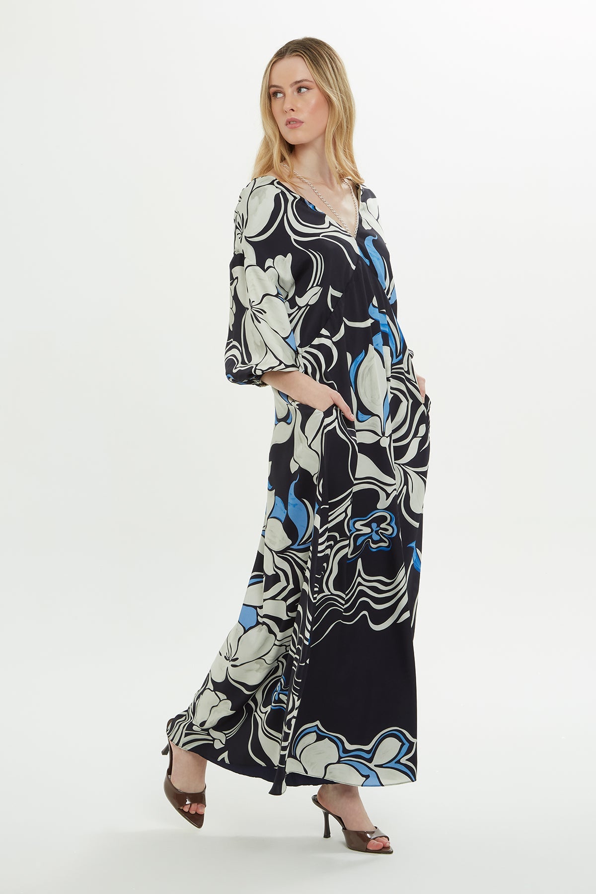 Printed Short-Sleeve Maxi Dress