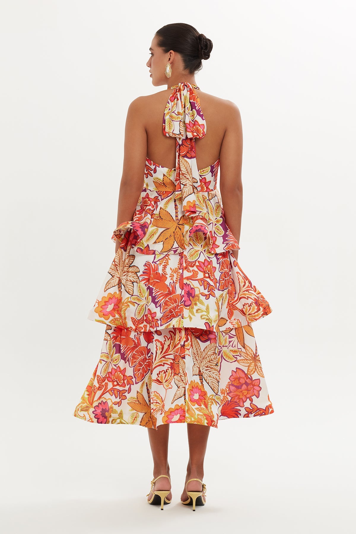 Printed Layered Ruffle Midi Dress