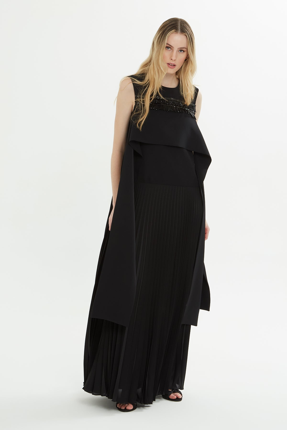Black Sleeveless Embroidered Maxi Dress