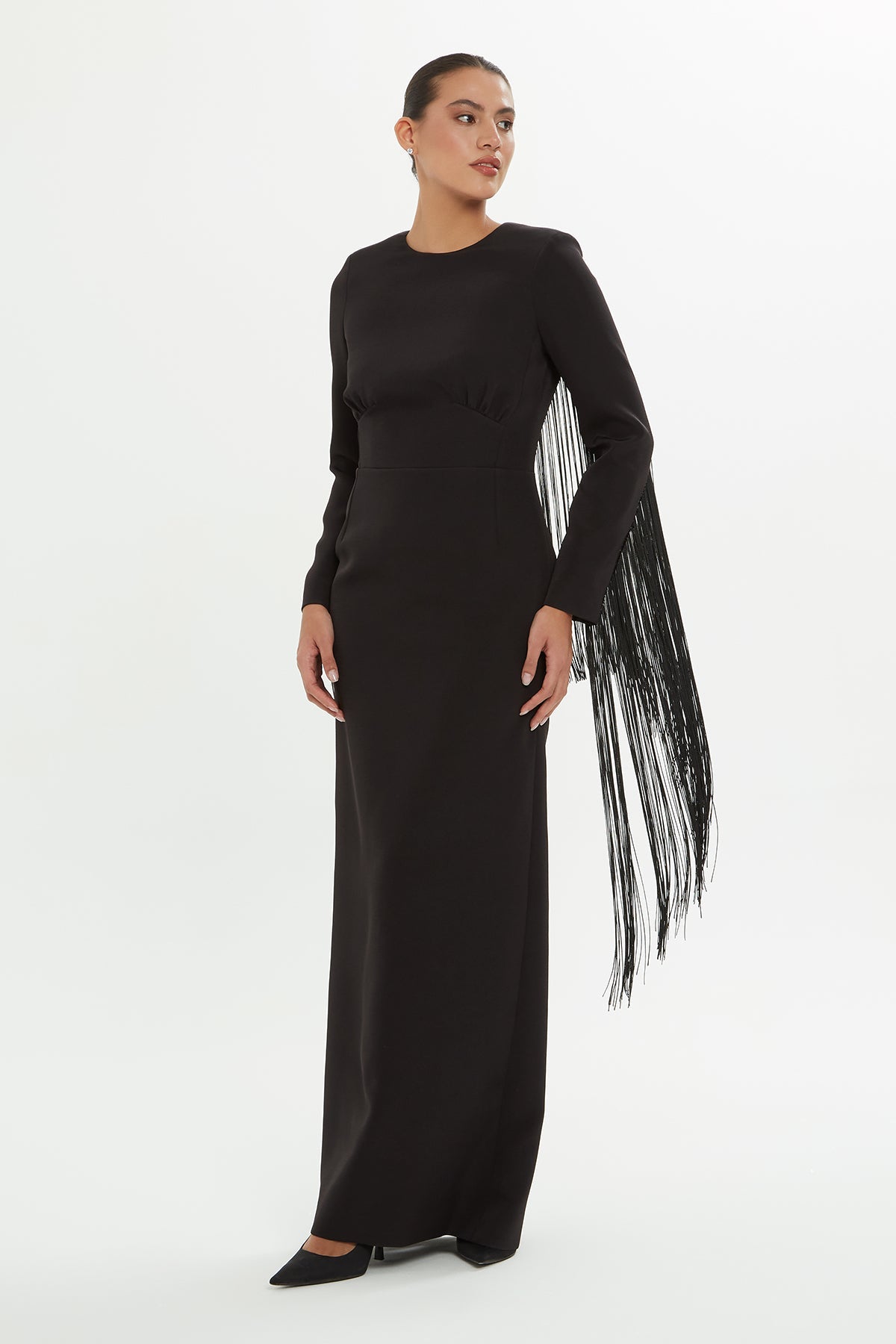 Black Tassel-Detail Maxi Dress